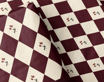Christmas Wrapping Paper. Vintage Rosehip Gift Wrap. Burgundy Plaid Gift Wrap. Red Gift Wrap Roll. Holiday Gift Wrap. Harlequin Gift Wrap