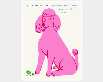 David Shrigley. I Destroyed The Tennis Ball. Poodle Art Print. Funny Living Room Wall Art Poster. Shrigley Limited Edition. Trending Poster