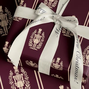 Nutcracker Christmas Wrapping Paper. Burgundy Christmas Gift Wrap. Vintage Elegant Holiday Gift Wrap. Seasonal Nutcracker Maroon Gift Wrap