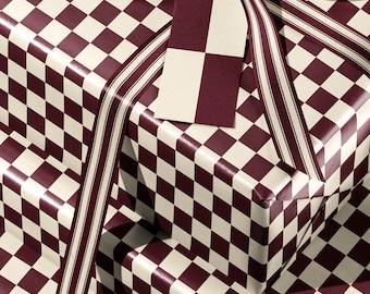 Burgundy Checkered Christmas Wrapping Paper. Red Gift Wrap. Retro Wrapping Paper. Elegant Christmas Gift Wrap. Vintage Red White Gift Wrap