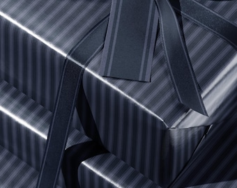 Blue Striped Wrapping Paper. Blue Gift Wrap Paper. Retro Wrapping Paper. Elegant Christmas Gift Wrap for Him. Vintage Blue Stripes Gift Wrap