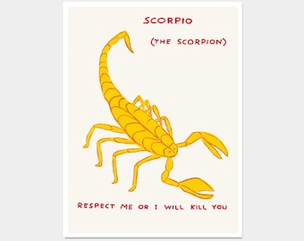 David Shrigley Print. Scorpio Poster. Signs of the Zodiac. Contemporary  Wall Art. Zodiac Sign Wall Decor. Shrigley Scorpio. Living Room Art