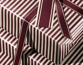 Vintage Christmas Wrapping Paper. Classy Red Christmas Gift Wrap. Retro Wrapping Paper. Elegant Christmas Gift Wrap. Striped Red Gift Wrap