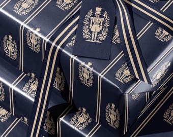 Navy Blue Nutcracker Christmas Wrapping Paper. Elegant Nutcracker Gift Wrap. Blue Holiday Gift Wrap. Christmas Paper. Seasonal Gift Wrap