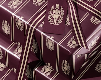 Nutcracker Wrapping Paper. Burgundy Nutcracker Holiday Gift Wrap. Vintage Gift Wrap. Elegant Christmas Gift Wrap Paper. Vintage Gift Wrap