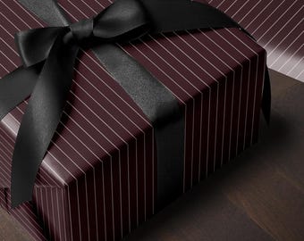 Burgundy Striped Wrapping Paper. Elegant Pinstripe Gift Wrap. Vintage Christmas Gift Wrap. Wine Red Gift Wrap for Her Holiday Wrapping Paper