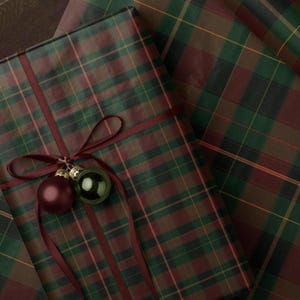 Classic Christmas Plaid Wrapping Paper. Burgundy Red Tartan Gift Wrap. Vintage Red Christmas Gift Wrap. Traditonal Christmas Wrapping Paper
