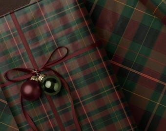 Classic Christmas Plaid Wrapping Paper. Burgundy Red Tartan Gift Wrap. Vintage Red Christmas Gift Wrap. Traditonal Christmas Wrapping Paper