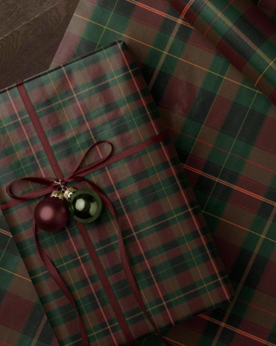 Classic Christmas Plaid Wrapping Paper. Burgundy Red Tartan Gift Wrap. Vintage Red Christmas Gift Wrap. Traditonal Christmas Wrapping Paper