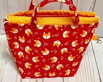 Drawstring Knitting Project Bag with handles,Yarn Storage Organizer,  Crochet Project Bag, Travel WIP Bag, Handmade Gift - Medium