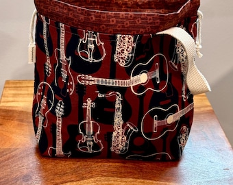 Large Drawstring Knitting Project Bag with 2 Pockets | Yarn Organizer | Crochet Storage | Handmade Craft Bag Gift