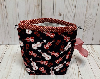 Drawstring Knitting Project Bag with Wristlet, Storage Organizer,  Crochet Project Bag, Travel WIP Bag, Handmade Giftbag - Small