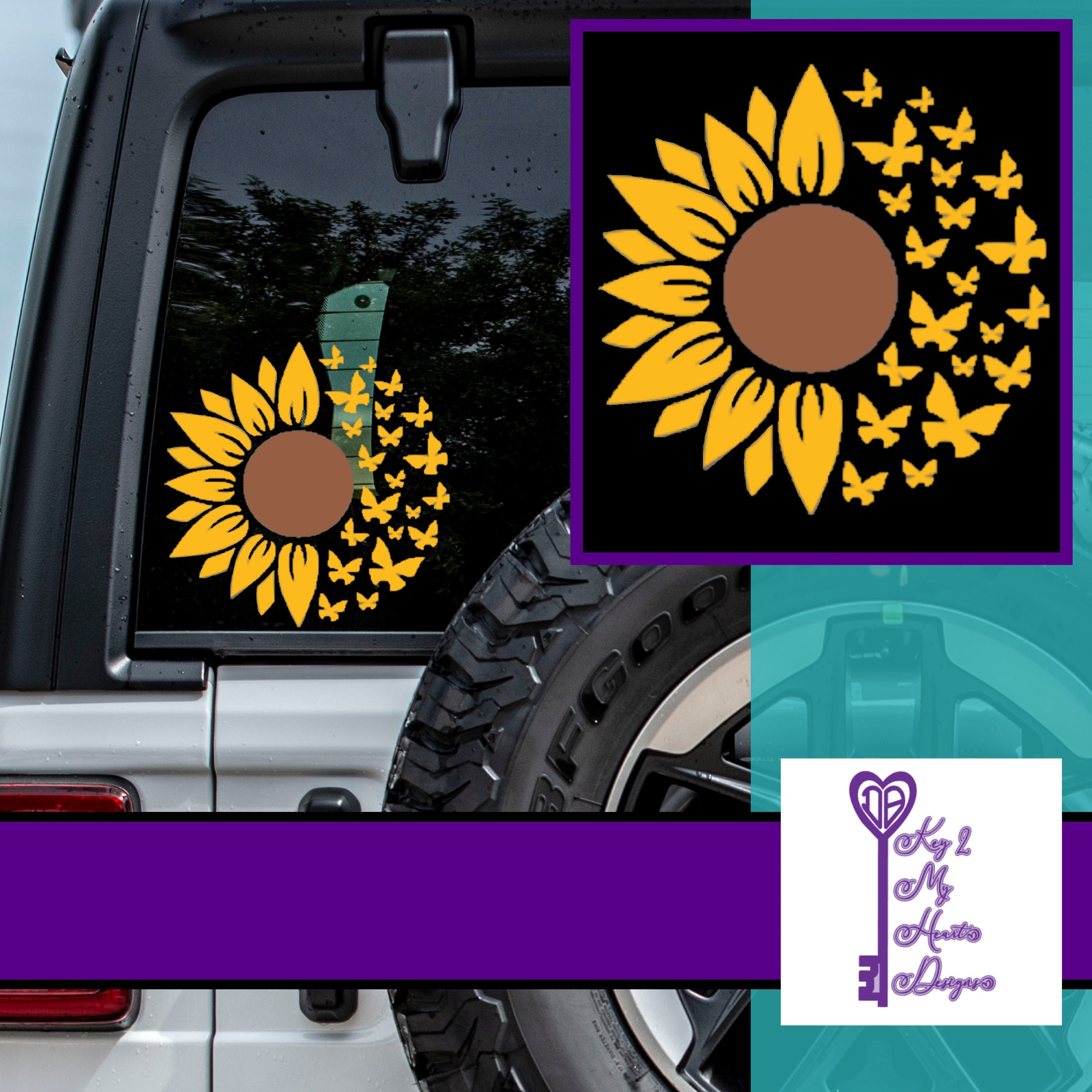 Sunflower & Butterfly Car Window Decal Nature Sticker Etsy