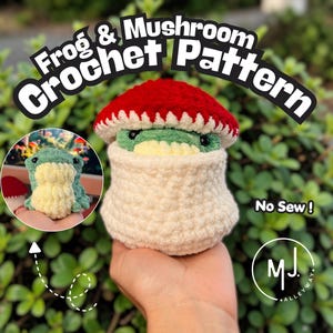 Groda och svamp Amigurumi Virkmönster, Interaktivt och utan sömnad, marknadsvänligt