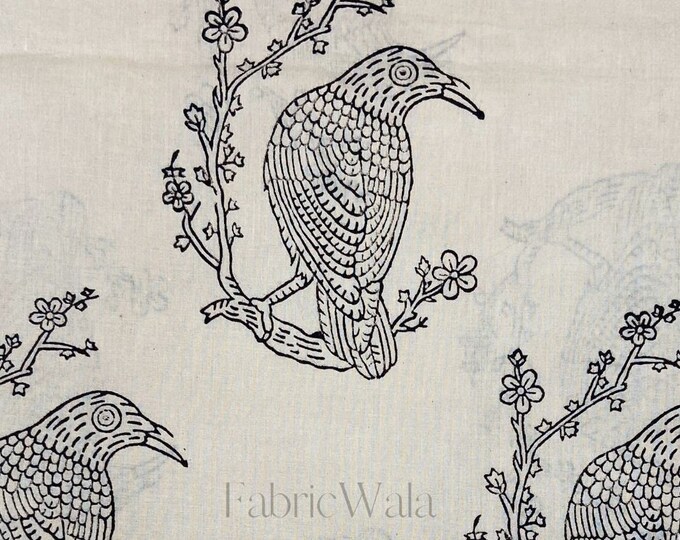 the raven crow horror gothic fabric 100% Cotton Fabric Music Festival Dress Sewing Kimono Fabric Jaipur Hand Block Print fabric FAB139