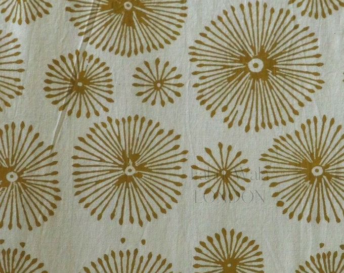 Dandelion flower Stock block Print Light Weight 100% cotton Fabric mustard FAB252