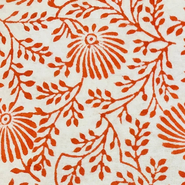 Block print  fabric 100% cotton William Morris in Orange Print floral design fabric FAB247