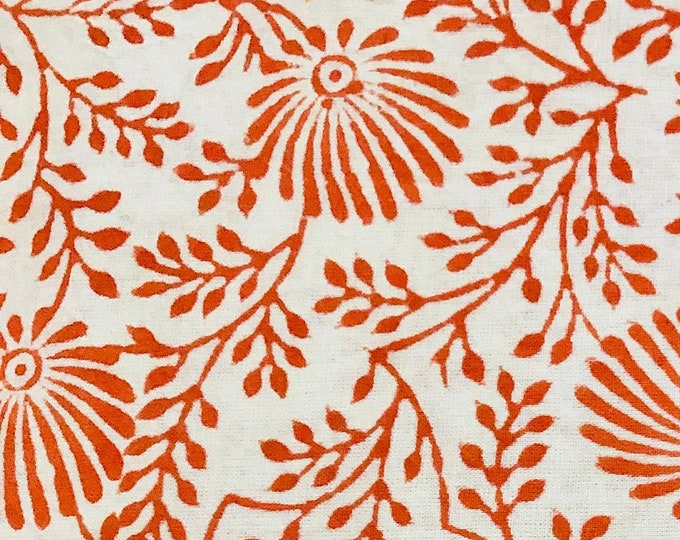 Block print  fabric 100% cotton William Morris in Orange Print floral design fabric FAB247