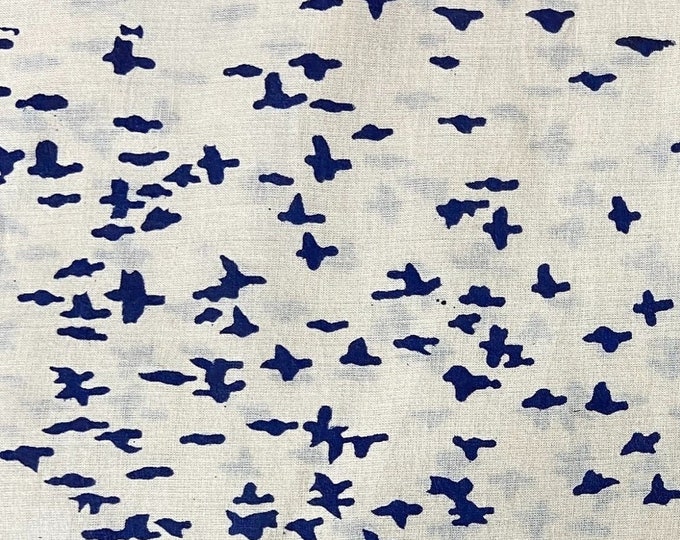 Block Print 100% Cotton Fabric, Cotton SkyBirds Flying Sky Clouds In Summer, Cotton Fabric By The Yard, Sky Blue Dye Birds Lover FAB145