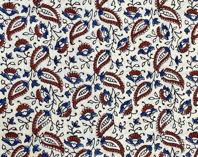 Red & Green   Indian Floral Hand Block Printed 100% Cotton Cloth, Fabric by the Yard, Fabric for Curtains Pillows Dress Making Fabric fab543