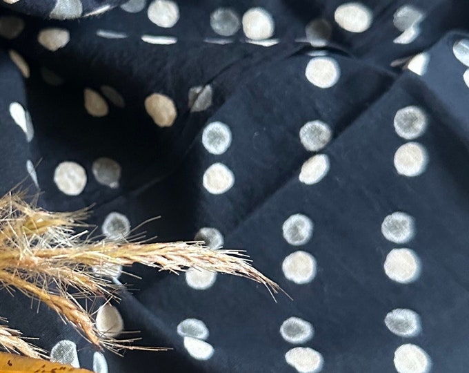 Black Polka dots Block Print 100% cotton hand stamped Fabric Circle print fabric Dotted fabric Bubble print fabric FAB325