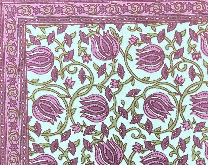 Rectangular Shades of Pink Lotus Floral set- 1 Table Runner 6 Placemats 6 Napkins/Serviettes Cotton Canvas Fabric Vegan dyes at Fabricwala