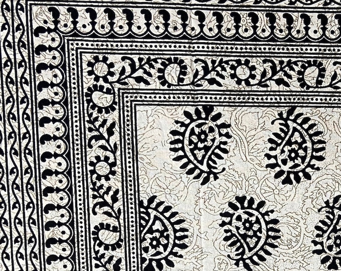 Rectangular Black Bordered Paisley Block Printed Bedsheet Bedspread table cover wall decor Soft Home decor Bedroom decor (60*90) B23