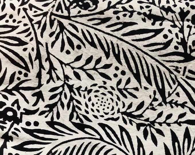 The Block Print cotton Fabric William Morris Larkspur in Black Print floral design fabric