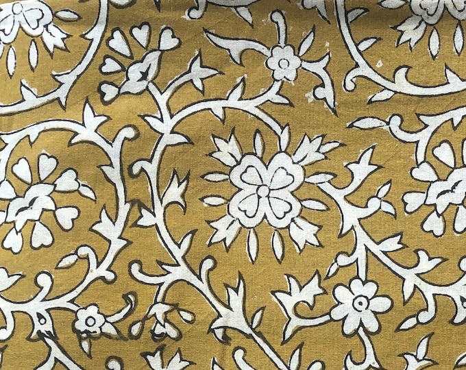 The Block Print 100% Cotton hand Block Printed Fabric Mustard Fabric ; FAB113 Fabricwala