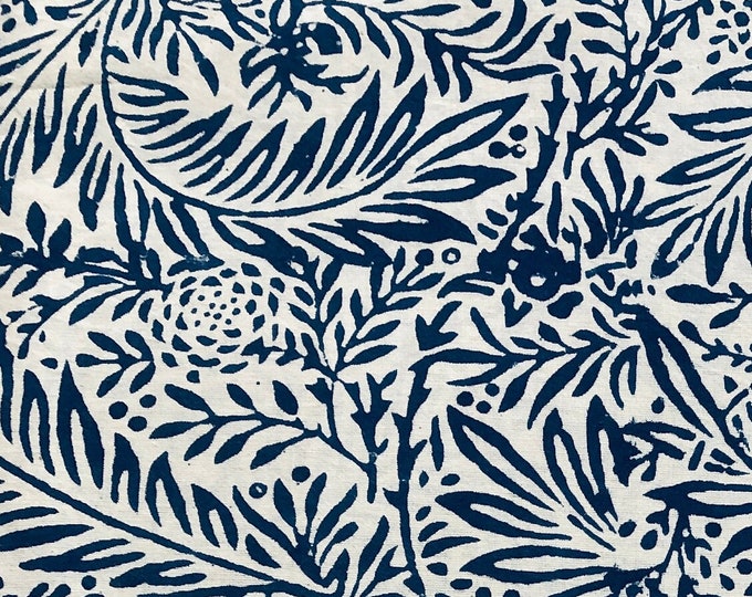 The Block Print cotton Fabric William Morris Larkspur in Indigo Print floral design fabric