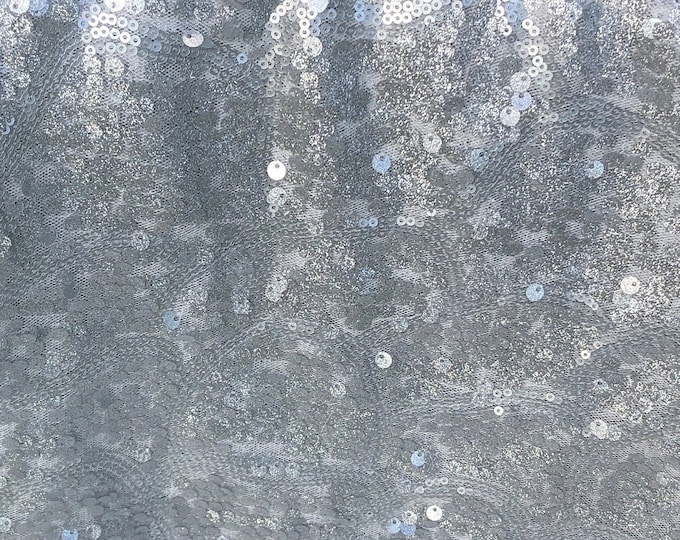 Reversible Sequin Silver mesh fabric, sold by yards, Sequin fabric for headband, purses, back drops, Chritmas decor, 62" fab 408