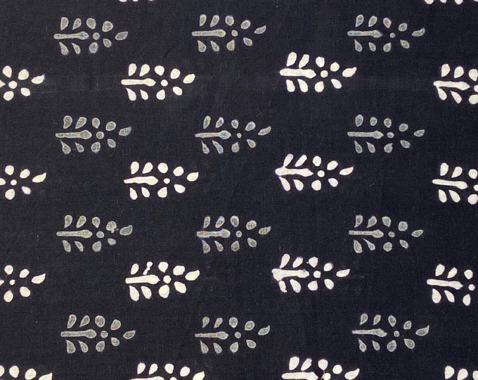 Black-White Hand Block Printed 100% cotton fabric summer dress floral print booti jaisalmer jodhpur style elegant to wear, home decor FAB499