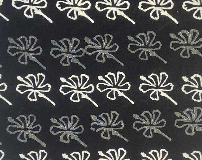 Indian Hand Block Print Cotton Fabric Handmade Dressing Gown Fabric Kimono Robe Fabric Bridesmaid Gift Fabric Eco-friendly black FAB486