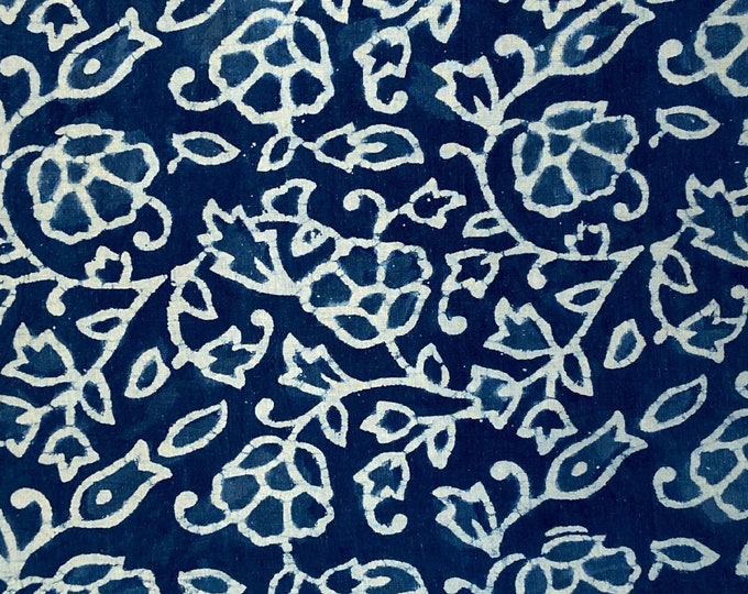 Indigo  Indian Block Print 100% Cotton Fabric Music Festival Dress Indigo scarf Fabric Floral Pattern Indigo Cotton Trouser Print FAB459