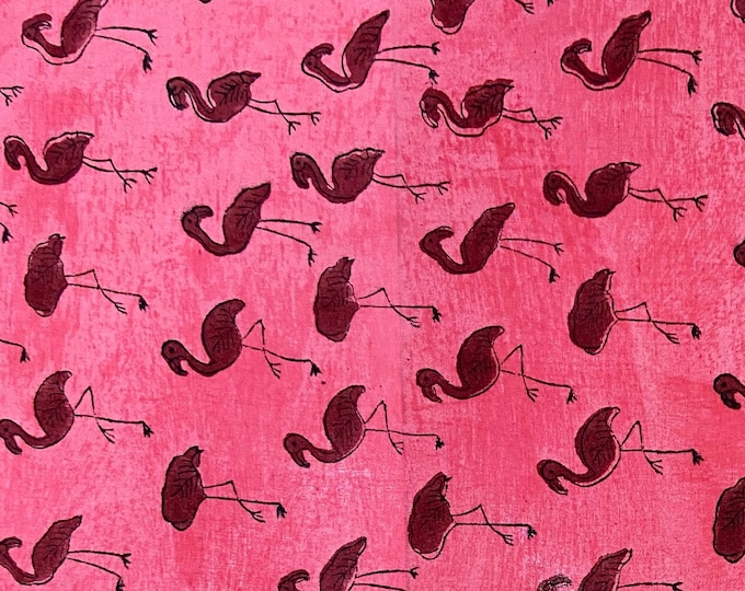 Pink Flemingos hand Block Print fabric 100% cotton kalamkari Fabric FAB337