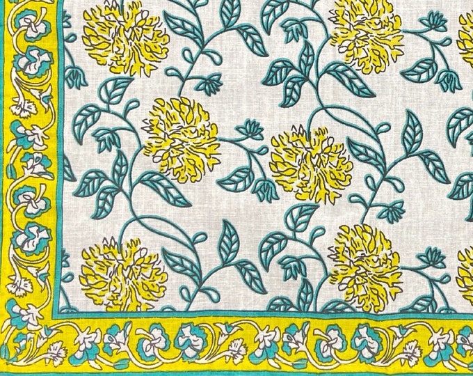 Rectangular Yellow Floral set Cotton Canvas Fabric Bordered- 1 Table Runner 6 Placemats 6 Napkins/Serviette at Fabricwala