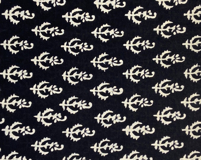 Indian Hand Block Print Cotton Fabric Handmade Dressing Gown Fabric Kimono Robe Fabric Eco-friendly black FAB497