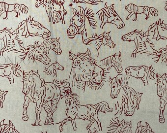 Red Burgundy Block Print 100% Cotton Fabric UK Horse Racing Pony Lover Stable Equestrian sport Greyhound Polo Game Lover FAB292