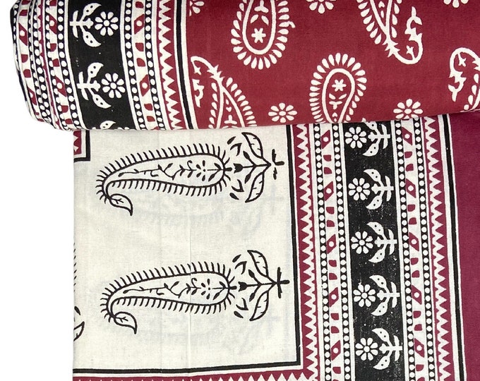 Rectangular Nature inspired Block Printed Paisley print Bedsheet With 2 Pillow Covers Bedroom  Decorative accessories(60*90'') B24