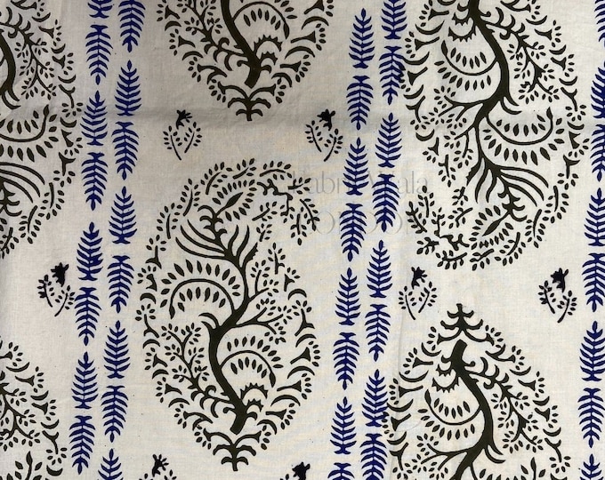 Tree Of Life Black And Blue/Red Hand Block Print/Cotton Fabric/Fabric for Women's Clothing/Curtains Fabric/Hand Stamped Printing FAB297