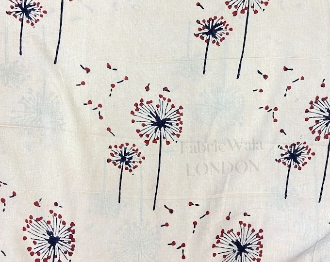 Block Print 100% cotton Fabric FAB148 Venioles flowers Red in earthy white background Fabricwala