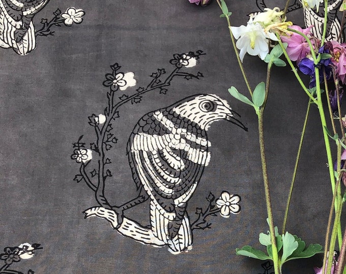 Bagru dabu Floral bird HandBlock Print fabric,Natural Indigo100% Cotton fabric,Voile Running Fabric For Dress Making,Sewing fabric FAB139