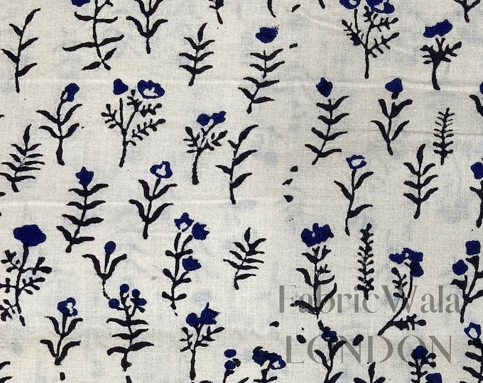 Wild flowers Natural vegetable dyed Block Print 100% cotton kalamkari Fabric FAB167