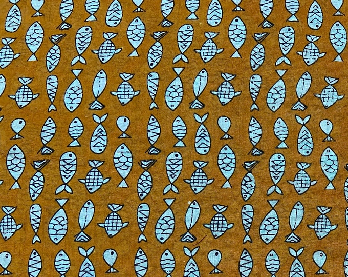 Fish print design of block print hand made fabric.