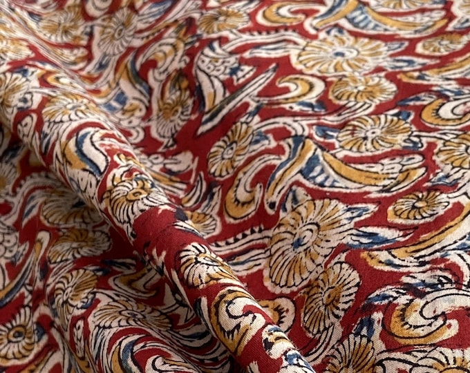 Indian Block Print 100% cotton kalamkari Fabric; FAB103 Chakras of life Unique fabric