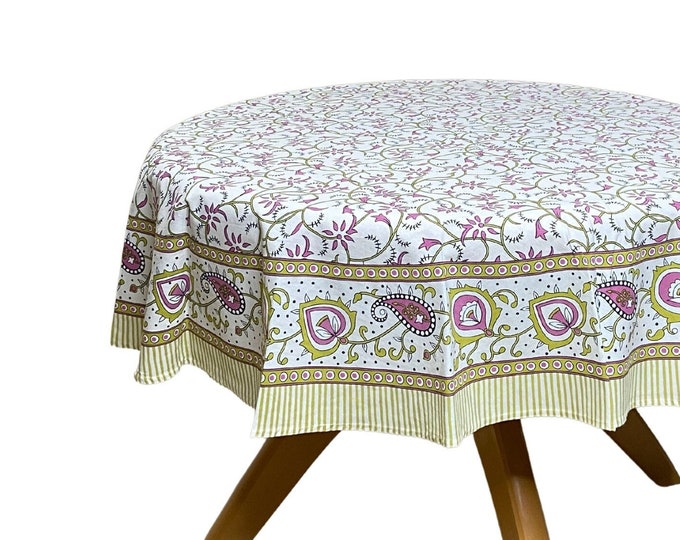 Round Floral Paisley print Table drapery Housewarming Gift Country Kitchen Round Table Cloth Throw Indian Block Print Cotton table Cover