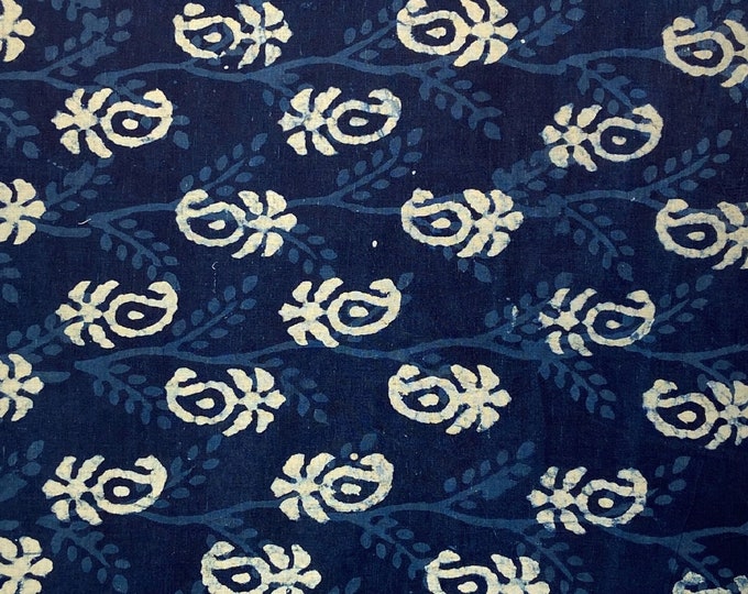 Dabu/Indigo block print running fabric , hand made   Fabric 100% cotton fabric  fabric by the yards Booti print blue fabric fab-472