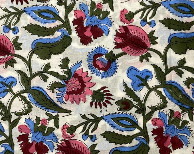 Floral print cotton fabric block print fabric dress Vegetable dyed Indian fabric robe fabric by yard women's clothing Fab539