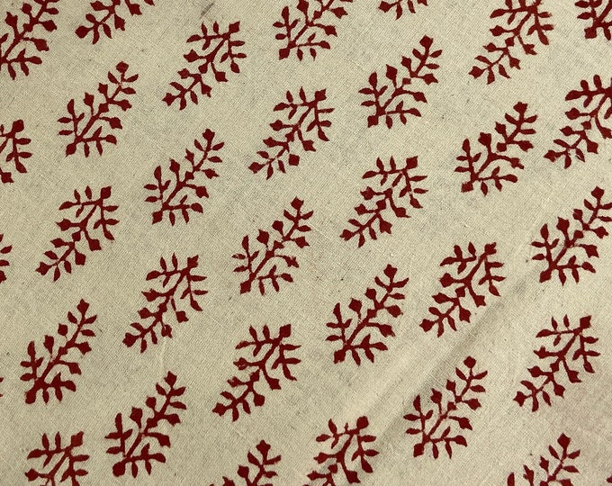 Red with off white cream print cotton block printed Natural Dye Block Print Cotton Indian Hand Block 100% Cotton  Women Dress Fabric Fab018