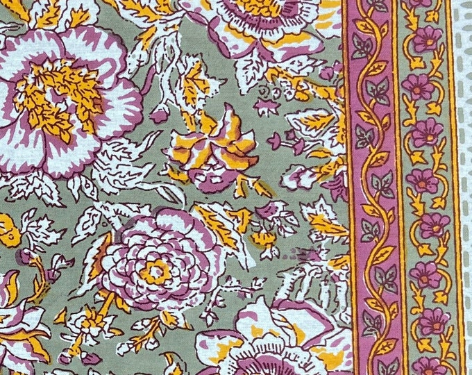 6 Seater Rectangular Rose flower Indian Block Print Cotton Tablecloth with Square Napkin set, Room décor Housewarming gift150CM X 225CM